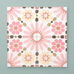 Handmade cement tiles in a pink and floral pattern